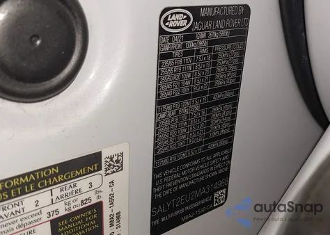 2021 Land Rover Range Rover Velar P340 R-Dynamic S from USA, damaged, VIN SALYT2EU2MA314968